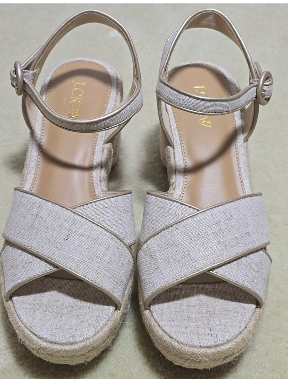 BNIB J. Crew Beige Linen Platform Espadrille Neutral Women’s Sandals